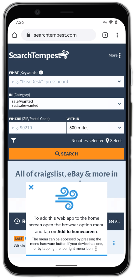 SearchTempest Android Mobile App Instructions